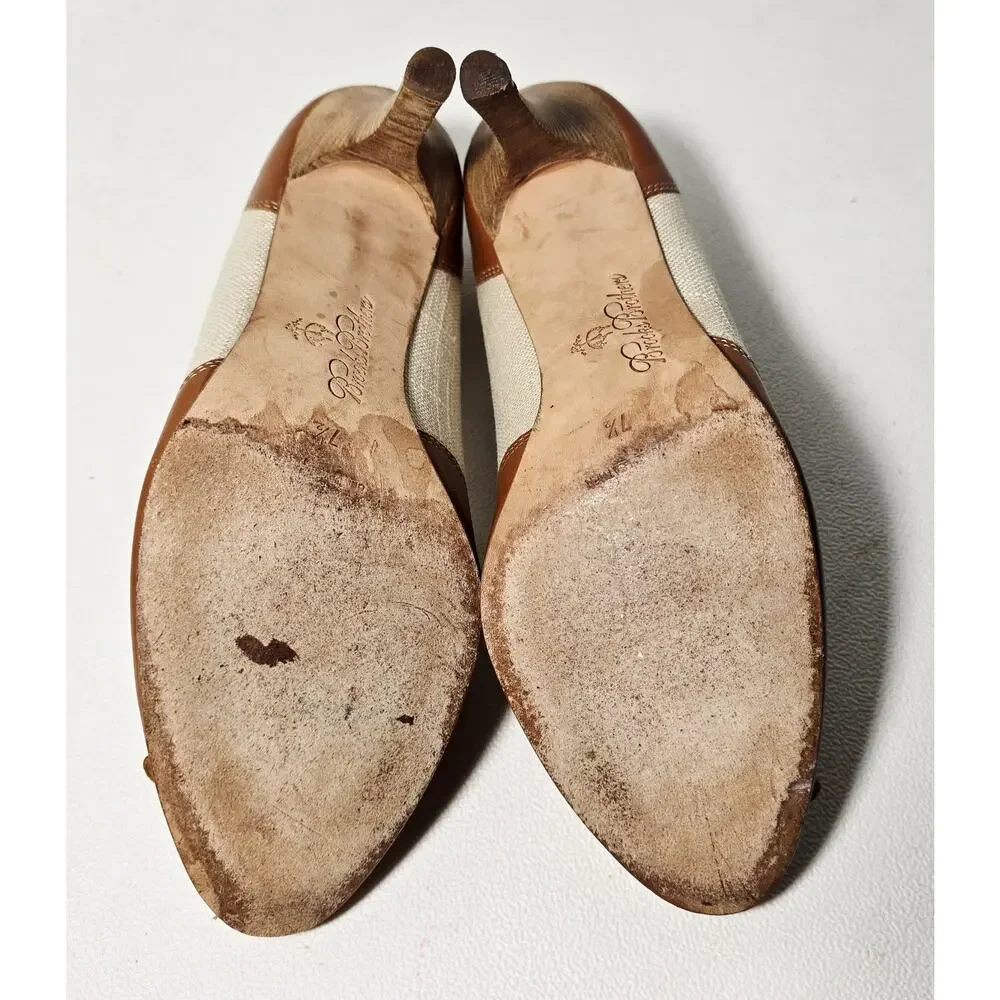 Brooks Brothers Spectator Heels Fringe & Bow Cognac/Natural Sz 7.5 M - Picture 8 of 9